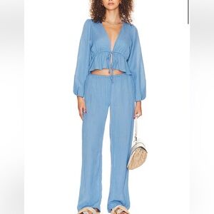 Faithfull the Brand Sky Blue Tie-Front Blouse